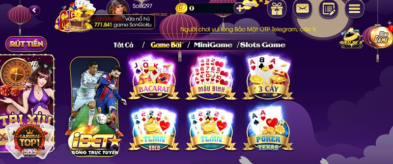 Game bài đổi thưởng trên cổng G65 Fun