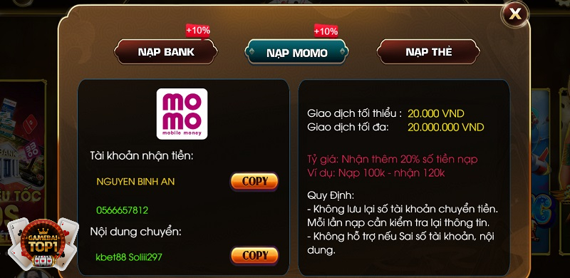 Hướng dẫn sử dụng Momo để nạp tiền vào KBet88 Club